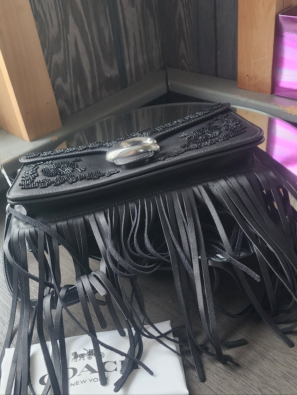 NWT Coach Tabby 26 Fringe Beaded Shoulder Bag - Picture 7 of 13